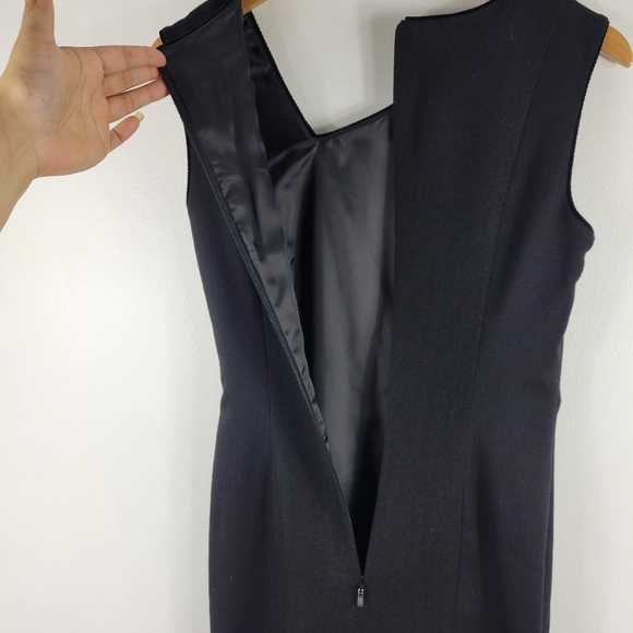 Escada Sport Wool Ruched Twist Front Overlay Herringbone Sleeveless Sheath Dress - Picture 8 of 14